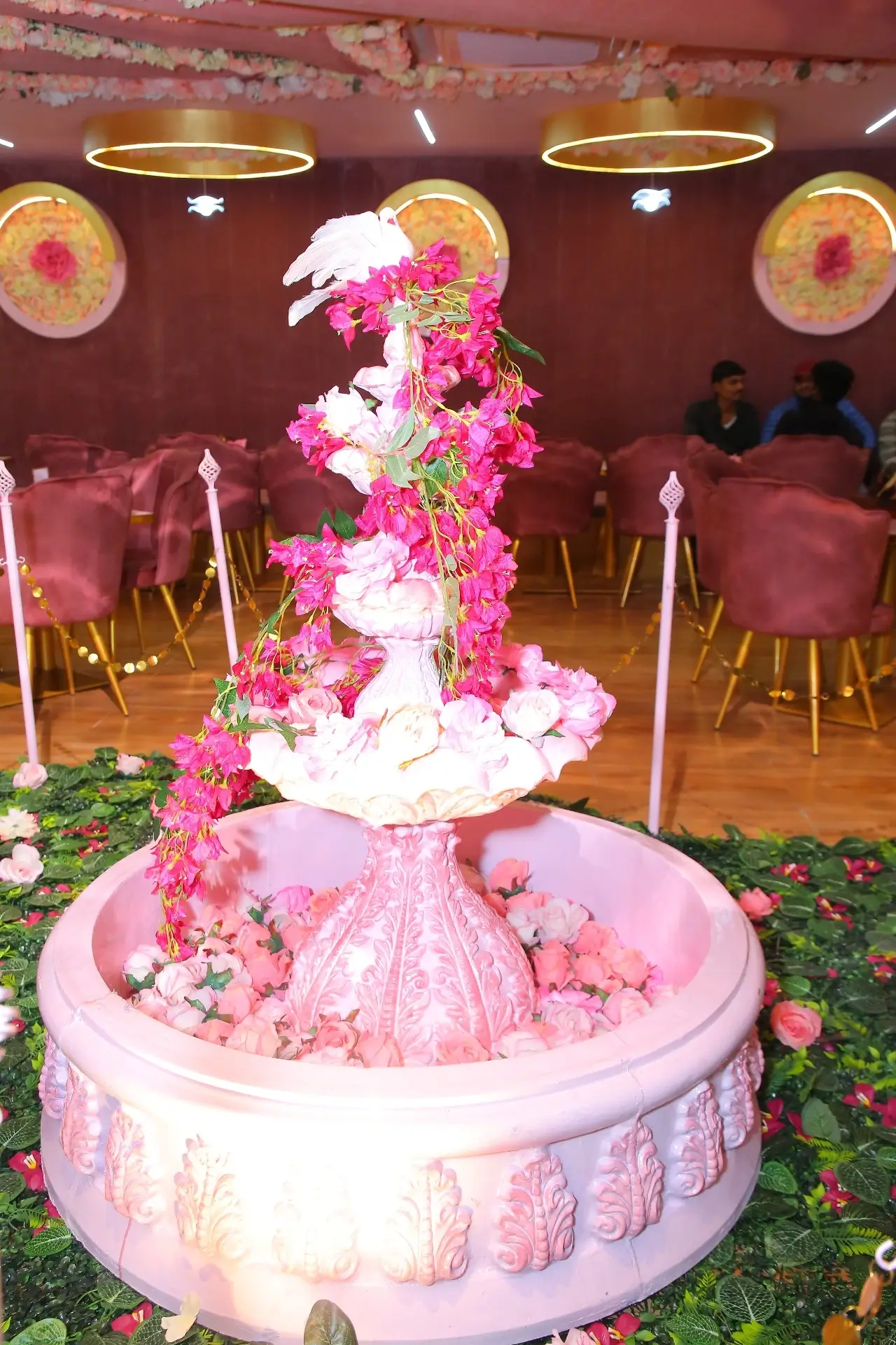 Pink floral fountain centerpiece